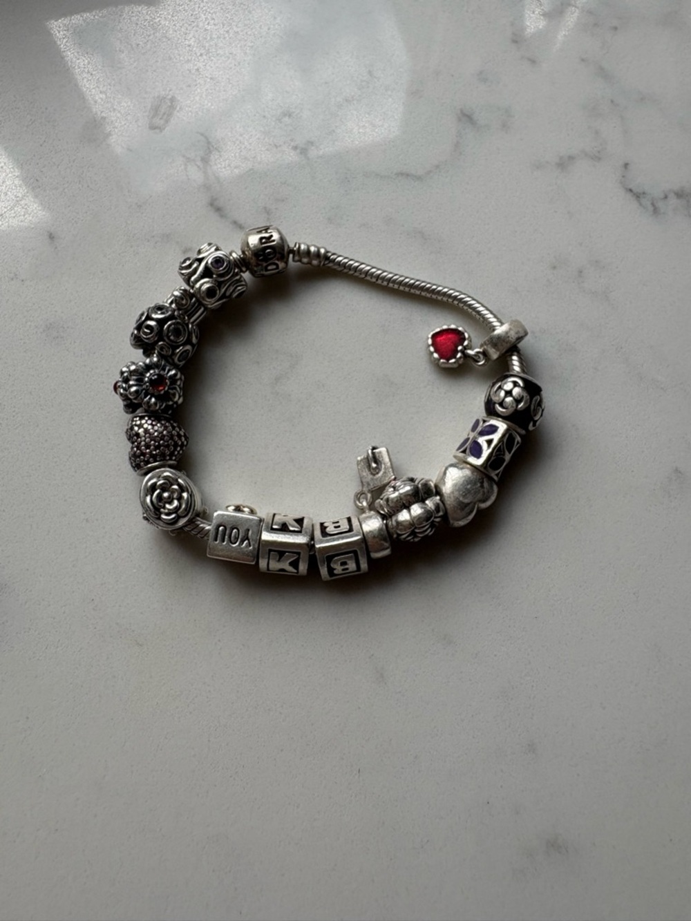 Pandora Charm Bracelet with 15 Charms - All Authentic Pandora Sterling Silver